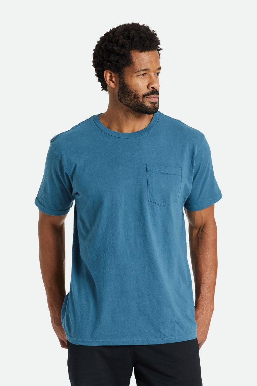 Tops Brixton Basic S/S Pocket Hombre Turquesa | QWHORT175