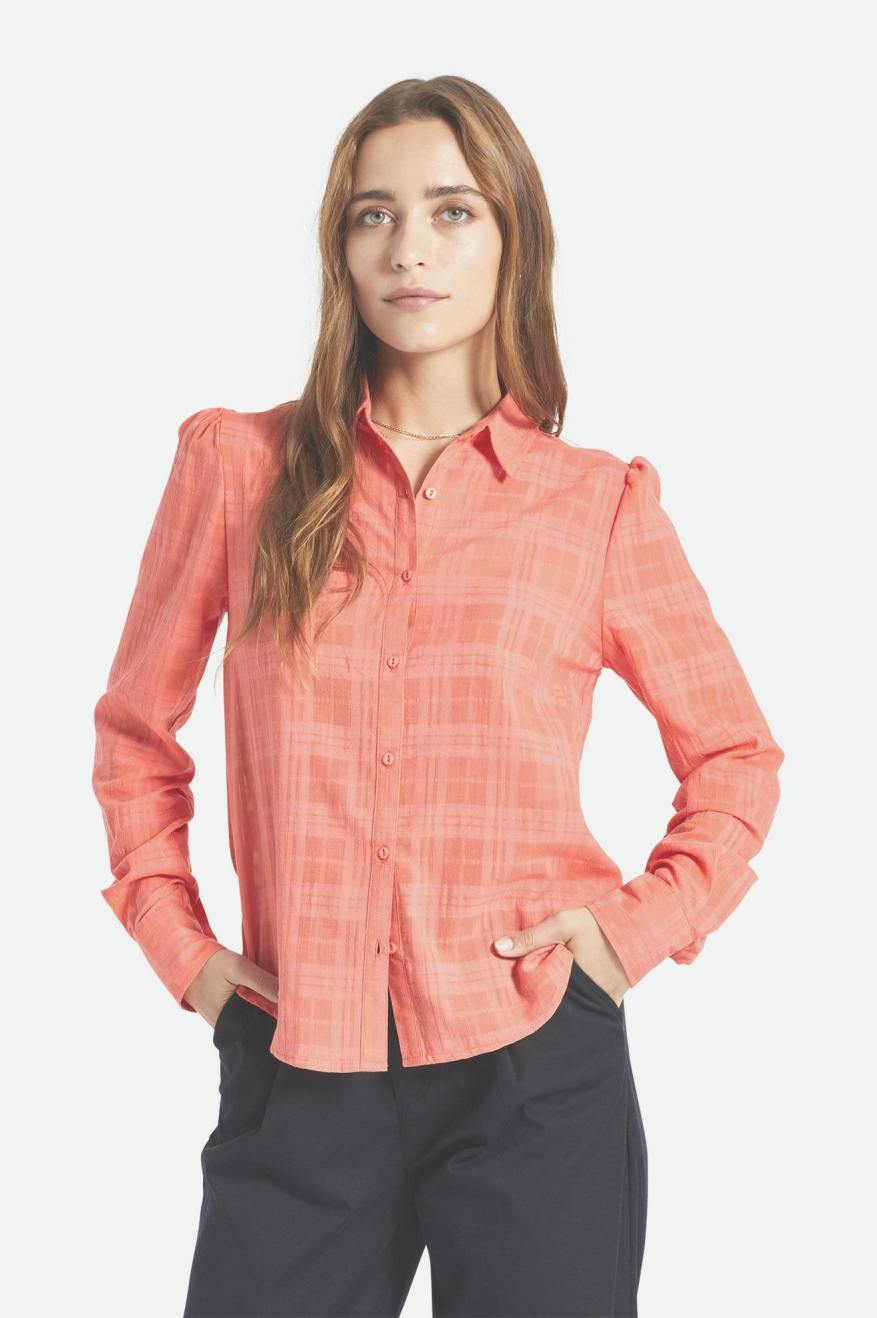 Tops Brixton Leon L/S Woven Mujer Coral Oscuro | PGCOVA597