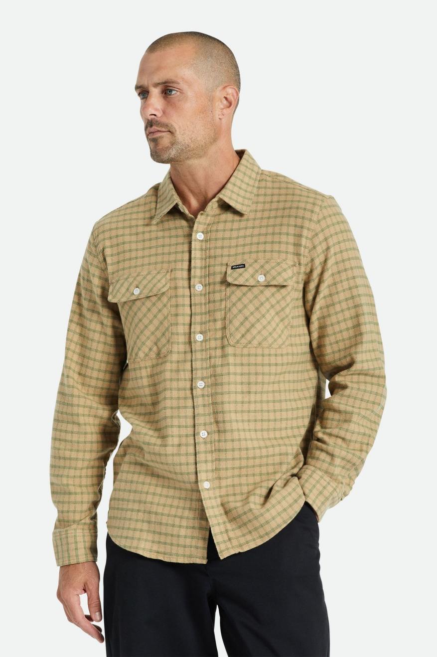 Tops De Franela Brixton Bowery Stretch L/S Utility Hombre Beige Verde Oliva | BKOXNH931