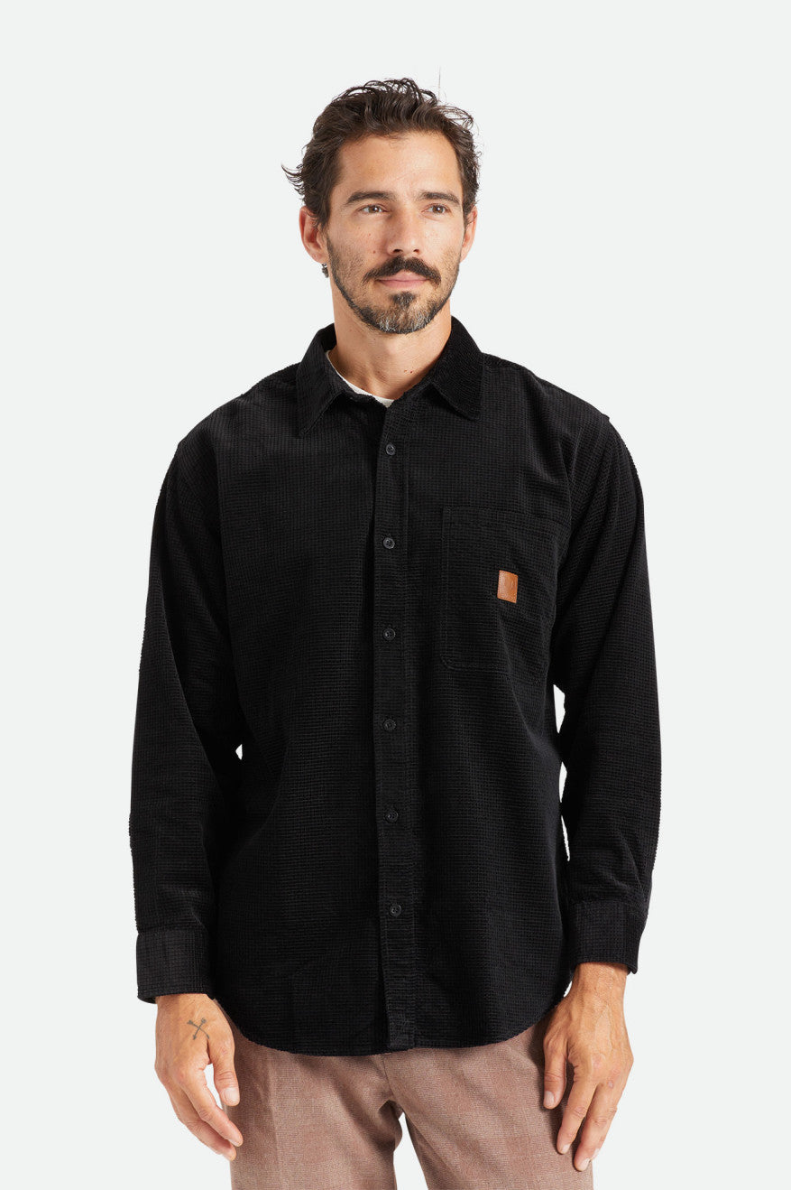 Tops Tejidos Brixton Porter L/S Waffle Corduroy Hombre Negros | FRVNUA273